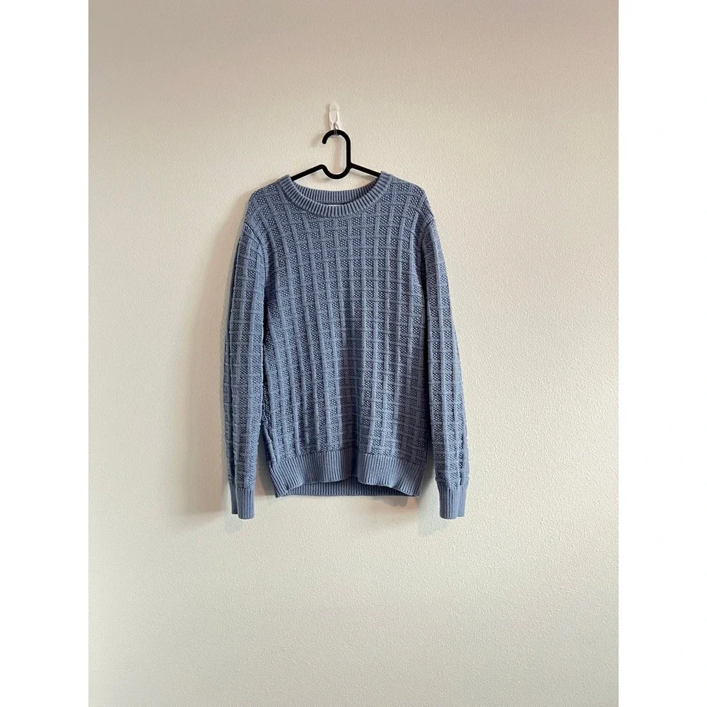 J. Crew Blue Checkered Stitch Crewneck Sweater S Classic Preppy Old Money Coasta